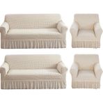 Upmall Bürümcük Koltuk ,kanepe , Çekyat Örtüsü, Lastikli Koltuk Kılıfı 3311TAKIM - 180 x 230 cm - Natural
