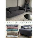 Upmall Jakarlı Koltuk Kanepe Kılıfı Çekyat Örtüsü 3+3+1+1 Antrasit