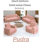 Upmall Jakarlı Şal Desen Koltuk, Kanepe, Çekyat Örtüsü, Likralı, Etekli, Koltuk Kılıfı 3+3+1+1 Takım - 180 x 230 cm - Pudra