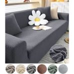 Upmall Jakarlı Tuğla Desen Koltuk Örtüsü Çekyat Kanepe Kılıfı Lastikli Kayma Yapmayan 3 Kişilik - Antrasit - 180 x 230 cm