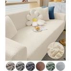 Upmall Jakarlı Tuğla Desen Koltuk Örtüsü Çekyat Kanepe Kılıfı Lastikli Kayma Yapmayan 3 Kişilik - Krem - 180 x 230 cm