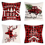 Uposao 4 adet Noel desenli yastık kılıfı, 45 x 45 cm keten baskılı dekoratif yastık kılıfı, Noel, kış için, Noel yastığı kılıfı, kanepe, oturma odası, yatak için, geyik