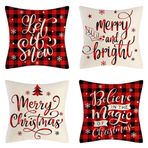 Uposao 4 adet Noel desenli yastık kılıfı, 45 x 45 cm keten baskılı dekoratif yastık kılıfı, Noel, kış için, Noel yastık kılıfı, kanepe, oturma odası, yatak için, kardan adama hediye edin