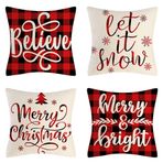Uposao 4 adet Noel desenli yastık kılıfı, 45 x 45 cm keten baskılı dekoratif yastık kılıfı, Noel, kış için, Noel yastık kılıfı, kanepe, oturma odası, yatak, kamyon için