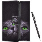 Uposao Huawei P Smart 2019, Huawei P Smart 2019 Boyalı Renkli Motif Kılıf Deri PU Coque à Rabat Pochette Cüzdan Flip Cüzdan Kılıf Destek Kılıfı Huawei P Smart 2019, Chat Noir