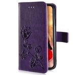 Uposao Huawei P8 lite 2017 Handyhülle Handytasche Rose Blumen Muster Leder Wallet Schutzhülle Brieftasche Hülle Klapphülle Brieftasche Tasche Flip Case Kartenfächer,Lila ile ile uyumludur
