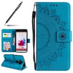 Uposao Kılıf LG G3 Kılıf PU Kılıf Tampon Coque de Koruma Çanta Çanta Cüzdan Deri Rabat Clapet Étui Mandala LG G3 için Ultra İnce Kılıf, Mavi