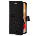 Uposao Samsung Galaxy A5 2016 ile uyumlu kılıf cep telefonu kılıfı retro 3D gül çiçek desenli katlanır kılıf Flip Case Cover koruyucu kılıf deri kılıf cüzdan çanta kart bölmeleri mıknatıs, siyah