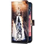 Uposao Samsung Galaxy S10 Plus ile uyumlu kılıf cep telefonu kılıfı renkli retro desenli katlanır kılıf Flip Case Cover koruyucu kılıf deri kılıf cüzdan deri çanta kart bölmeleri mıknatıs, kedi kaplan