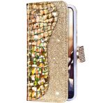 Uposao Samsung Galaxy S10 Plus ile uyumlu kılıf, parıltılı, 3D Bling stras elmaslı cüzdan koruyucu kılıf, deri cep telefonu kılıfı, cüzdan, kapaklı kılıf, mıknatıslı kart bölmesi, altın