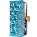 Uposao Samsung Galaxy S10 Plus ile uyumlu kılıf, parıltılı, 3D Bling stras elmaslı cüzdan koruyucu kılıf, deri cep telefonu kılıfı, cüzdan, kapaklı kılıf, mıknatıslı kart bölmesi, mavi