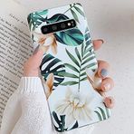 Uposao Samsung Galaxy S10 Plus ile uyumlu kılıf, silikon, ultra ince cep telefonu kılıfı, 3D çiçek yaprakları, renkli desen, yumuşak TPU koruyucu kılıf, çizilmeye karşı dayanıklı TPU tampon, cep telefonu kılıfı, beyaz çiçek
