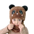 Uposao sıcak şapka ve atkı seti erkek kızlar için 3-6 yaş, karikatür panda bebek peluş eşarp şapka kış şapka beanies şapka şapka kayma şapka kulaklık şapkalar kaput kaput şapka şapka, kahve