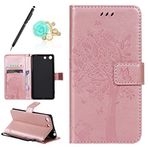 Uposao Sony Xperia Sony M5 M5 Kılıf Baskılar Kediler Kelebekler Yakalar Ağaç Desen Tasarım PU Deri Cüzdan Kapaklı Kılıf Kapak Koruyucu Kılıf Arka Kapak Kılıf Kitap Tarzı Kılıf, Pembe Altın, Sony X