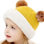 Uposao unisex bebek erkek kız kış eşarp şapka örme şapka 3-7 yıl, kış şapka bere şapka eşarp polar termal örme şapka kayma şapka atkı şapka bebek şapka ponpon ile, sarı