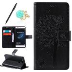 Uposao-Uposao Huawei P9 EVA L09 Mobil Impression Gatos Captura Mariposas Beyaz Kabartmalı Tasarım Deri PU Kapaklı Kılıf Kılıf Kılıf Kılıf Kılıf Arka Cüzdan Tarzı Kitap Kılıfı, Siyah, Huawei P9