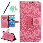 Uposao-Uposao Sony Xperia M5 ile Uyumlu PU Deri Kılıf Mandala Desenli Güneş Çiçekleri Standı Kapaklı Kılıf Manyetik Kapaklı Cüzdan Kart Kılıfı Sony Xperia M5 Koruyucu Kılıf
