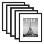 upsimples 11x14 5'li Resim Çerçevesi Seti, 8x10 Mat veya 11x14 Matsız, Duvar Galerisi Fotoğraf Çerçeveleri, Siyah