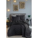 Upstyle Kapitone Yatak Örtüsü Seti Tek Kişilik Solid Siyah - 160 x 220 cm
