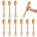 UPTALY 10 adet tekrar kullanılabilir ahşap kaşal kaşık (21 cm), 2'si 1 arada çatal ve kaşık uzun saplı, paket teslimatı için hafif kombo aletler, sırt çantasıyla seyahat, yürüyüş, piknik, kamp için ahşap seyahat çatal bıçak takımı
