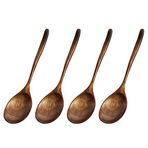 UPTALY 4 adet ahşap servis kaşığı (23,5 cm x 5,7 cm), büyük ağızlı ahşap kaşık, %100 doğal Phoebe ahşap kepçe, kavisli saplı Japon yemek kaşığı, yapışmaz tencere için