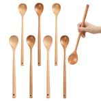 UPTALY 8 parça 33,5 cm uzunluğunda ahşap çorba kaşığı, %100 doğal kayın ağacı kaşığı, uzun saplı, Hemu yemek kaşığı, tadım kaşığı, yuvarlak karıştırma kaşığı, mutfak karıştırma ve pişirme için