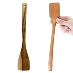 UPTALY Omlet için 2 adet İnce Ahşap Torna Tezgahı (27 cm x 4,5 cm), 15 Derece Eğimli Ahşap Spatula, Küçük Tava ve Mini Yapışmaz Tava için, Doğal Ahşap, Ekleme Yok, Kızarmış Yumurta için Mutfak Turner