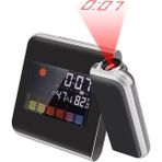 Upway Projektörlü LCD Ekranlı Dijital Masa Saati Yansıtmalı Tarih Derece Nem - Siyah - Gümüş - 15 x 10 x 6 cm