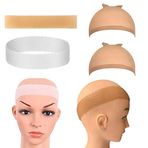 UQUABESO 4 Paket Silikon Peruk Kavrama Bandı, Esnek Naylon Peruk Başlığı, Tere Dayanıklı Peruk Kafa Bandı Dikişsiz Kaymaz Peruk Saç Bandı Erkek Kadın Spor Yoga için (Beyaz, Açık Kahverengi, Ten Rengi)