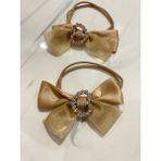 Uras Desing Tül Fiyonk Kurdele Taşlı 2 Li Set Lastik Toka - Gold
