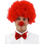 Uravas Store Kırmızı Renk Kıvırcık Afro Bonus Peruk Takma Saç ve Kırmızı Burun Seti