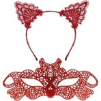 Uravas Store Üreticiniz Ateş Kırmızısı Dantel Taç ve Maske Seti 10 No - Maskeli Balo &amp; Özel Gün Seti
