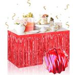 Uravas Store Üreticiniz Kendinden Yapışkanlı Kırmızı Metalize Püsküllü Masa Eteği – 75 x 275 cm Parti Süslemesi