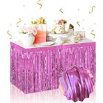 Uravas Store Üreticiniz Kendinden Yapışkanlı Pembe Metalize Püsküllü Masa Eteği – 75 x 275 cm Parti Süslemesi