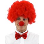 Uravas Store Üreticiniz Kırmızı Renk Kıvırcık Afro Bonus Peruk Takma Saç ve Kırmızı Burun Seti