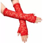 Uravas Store Üreticiniz Uzun Zarif Dantel Eldiven Parmaksız Kırmızı 35 cm
