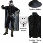 Uravas Store Üreticiniz Vendetta Kostüm Seti – Şapka Maske Pelerin (120 Cm)