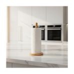 Uray Home Doğal Bambu Ahşap Kağıt Havluluk, Yuvarlak Tabanlı Tezgah Üstü Dikey Havlu Standı, Mutfak ve Banyo Için Dekoratif Peçetelik Organizer