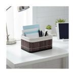 Uray Home Mini Dikdörtgen Bambu Düzenleyici ve Saklama Sepeti – Gri Ahşap Banyo, Makyaj ve Ofis Organizeri, Kumaş Astarlı Dekoratif Kutu (20X15X10 Cm) - Option-1