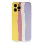 Uray Store Apple İphone 12 Pro Max Kılıf Ebruli Lansman Silikon - Sarı-Mavi