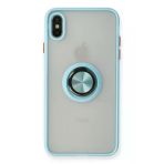 Uray Store Apple İphone Xs Max Kılıf Montreal Yüzüklü Silikon Kapak - Buz Mavi