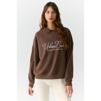Urban Beat Alexıa Kadın Triko Gömlek Yakalı Baskı Detaylı Relaxed Kahverengi Sweatshirt