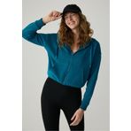 Urban Beat Charısma Kadın Kapüşonlu Relaxed Fermuarlı Baskı Detaylı Mavi Sweatshirt