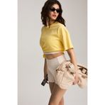 Urban Beat NAYSA Kadın %100 Organik Pamuk Relaxed Fit Yırtmaçlı Yuvarlak Yakalı Sarı T-Shirt