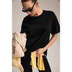 Urban Beat NAYSA Kadın %100 Organik Pamuk Relaxed Fit Yırtmaçlı Yuvarlak Yakalı Siyah T-Shirt
