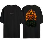 Urbvn Halloween Monster Tasarım Baskılı Siyah Oversize T Shirt - XL