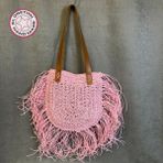 Uretti - Ayşe 4723 El Örgüsü Püsküllü Kağıt Ip Kadın Omuz Çantası - En: 29cm Boy: 30 cm - Pembe