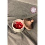 Uretti - Ayşe 7362 El Yapımı Taş Tozu Dekoratif Kapaklı Mumluk Içinde Kırmızı Gül Motifli Mum - 8 x 10 cm - 1 Adet