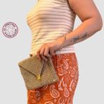 Uretti - Ayşegül 6289 El Yapımı Desenli Supra Mum Ip Clutch Çanta 18CM - Kahverengi - Bej