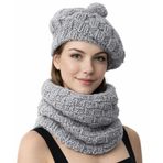 Uretti - Emine 9106 0257 El Örgüsü Kadın Bere ve Boyunluk – 2’li Kışlık Akrilik Örgü Set - Gri